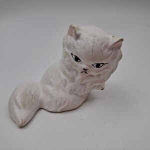 ​Vintage Grumpy White Persian Cat Figurine – Small Bisque Porcelain – Japan – 2"
